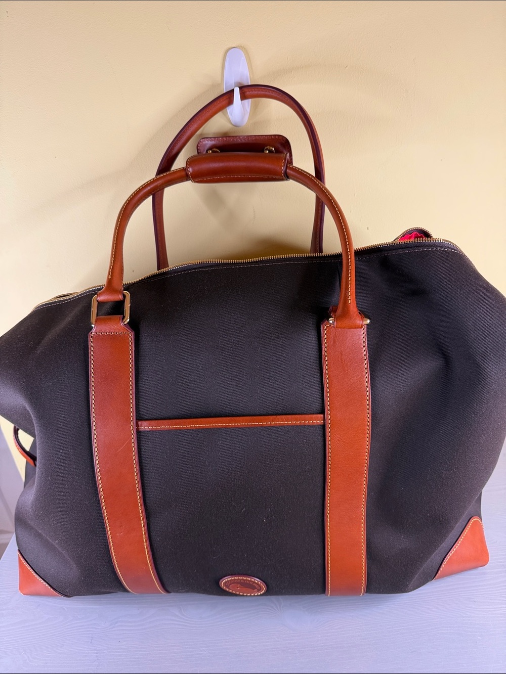 Dooney & Bourke Brown Duffel with Tan Leather Trim, NWT
